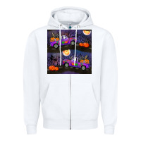 White halloween spooky truck seamless pattern Zipper Hoodie - BundleAndBundleShop