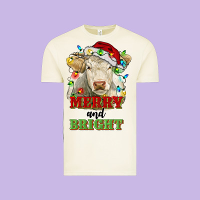 Merry And Bright Charolais Cattle Cow With Christm Vintage Tee Designed By Ranaportraitstore