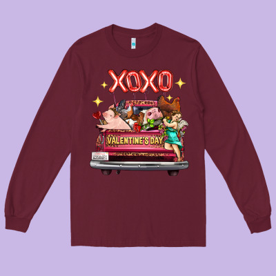 Valentine's Day Truck Farm Animals Cupid Xoxo Long Sleeve Tee Designed By Fadigitalartstudio