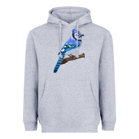Heather Grey Blue Jay Bird Heavyweight Hoodie - LillyAllenDesigns