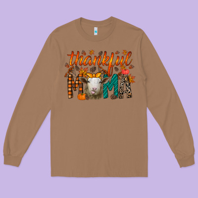 Thankful Mama Sheep Long Sleeve Tee Designed By Racoondesign