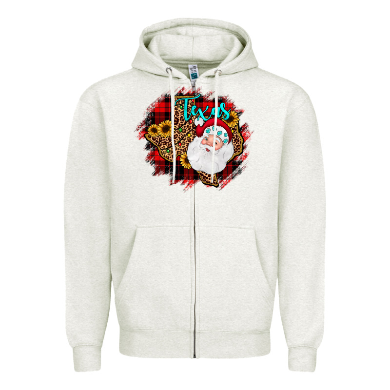 Texas Santa Wood Slice Ornament Zipper Hoodie by JahusDesignShop | Teevron