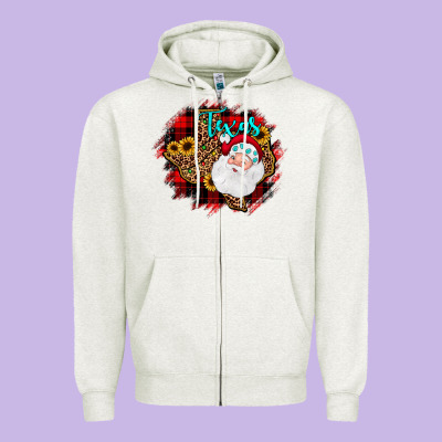 Texas Santa Wood Slice Ornament Zipper Hoodie Designed By Jahusdesignshop
