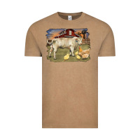 Vintage Coffee charolaris bull and chicken in barnyard Vintage Tee - RanaPortraitStore