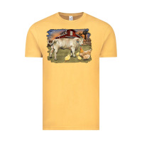 Vintage Mustard charolaris bull and chicken in barnyard Vintage Tee - RanaPortraitStore
