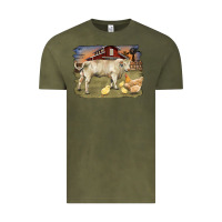 Vintage Olive charolaris bull and chicken in barnyard Vintage Tee - RanaPortraitStore