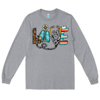 Heather Grey love nurse Long Sleeve Tee - CowhideDigitalArt
