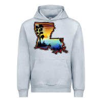 Heather Grey louisiana  sunset map Urban Hoodie - BarkalooDesign