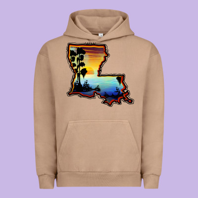 Louisiana  Sunset Map Urban Hoodie Designed By Barkaloodesign