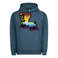 Pigment Midnight Navy louisiana  sunset map Urban Hoodie - BarkalooDesign