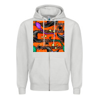 Dove Grey halloween witch hats leopard seamless pattern Zipper Hoodie - BundleAndBundleShop