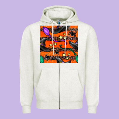 Halloween Witch Hats Leopard Seamless Pattern Zipper Hoodie Designed By Bundleandbundleshop
