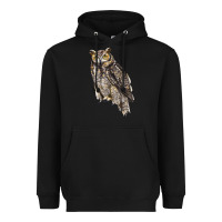 Black Great Horned Owl Heavyweight Hoodie - LillyAllenDesigns