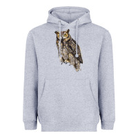 Heather Grey Great Horned Owl Heavyweight Hoodie - LillyAllenDesigns