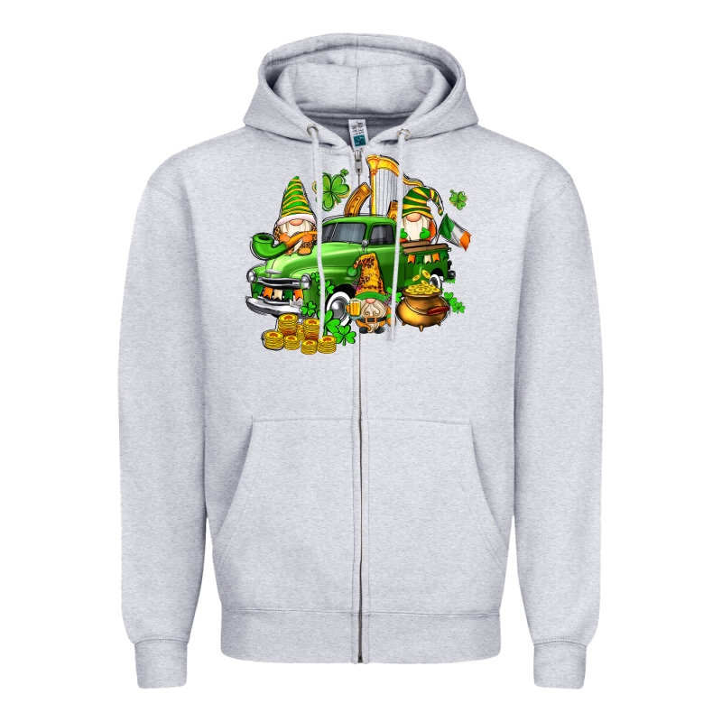 St Patricks Gnomes  With Farm Truck Zipper Hoodie by AdoDesignShop | Teevron