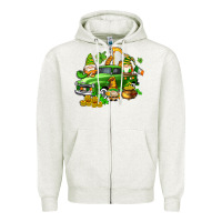 Oatmeal Heather st patricks gnomes  with farm truck Zipper Hoodie - AdoDesignShop