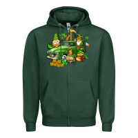 Sports Green st patricks gnomes  with farm truck Zipper Hoodie - AdoDesignShop