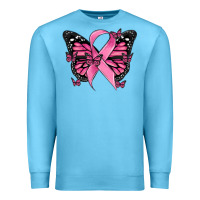 Ocean Blue breast cancer ribbon  butterfly Premium Sweatshirt - MaliasSmallBusiness