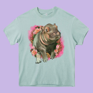 Leopard Baby Hippo Heavy Core Tee Designed By Lillyallendesigns