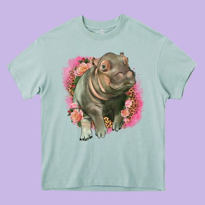 Leopard Baby Hippo Heavy Core Tee Designed By Lillyallendesigns