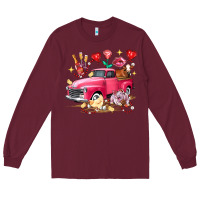 Burgundy valentine's day truck farm animals Long Sleeve Tee - FaDigitalArtStudio
