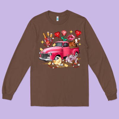 Valentine's Day Truck Farm Animals Long Sleeve Tee Designed By Fadigitalartstudio