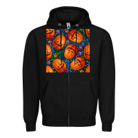 Black halloween pumpkin and candy seamless pattern Zipper Hoodie - BundleAndBundleShop
