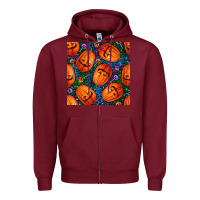Burgundy halloween pumpkin and candy seamless pattern Zipper Hoodie - BundleAndBundleShop