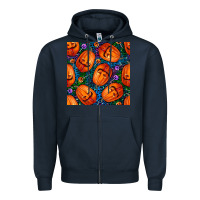 Navy halloween pumpkin and candy seamless pattern Zipper Hoodie - BundleAndBundleShop