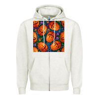 Oatmeal Heather halloween pumpkin and candy seamless pattern Zipper Hoodie - BundleAndBundleShop
