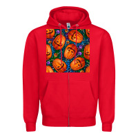Red halloween pumpkin and candy seamless pattern Zipper Hoodie - BundleAndBundleShop