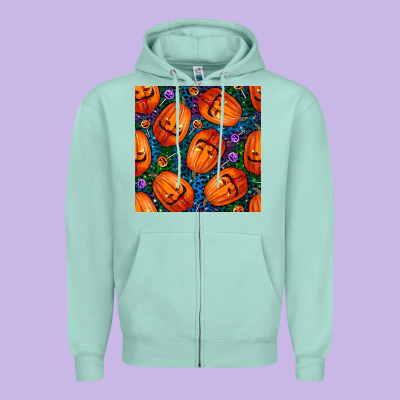 Halloween Pumpkin And Candy Seamless Pattern Zipper Hoodie Designed By Bundleandbundleshop