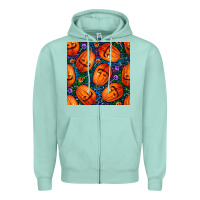 Seafoam halloween pumpkin and candy seamless pattern Zipper Hoodie - BundleAndBundleShop