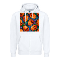 White halloween pumpkin and candy seamless pattern Zipper Hoodie - BundleAndBundleShop