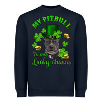 Navy St. Patrick's Day My Pitbull Is My Lucky Charm With Hat Heavyweight Sweatshirt - RanaPortraitStore