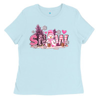 Baby Blue pink snowman and snow Ladies Tee - AdoDesignShop