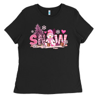Black pink snowman and snow Ladies Tee - AdoDesignShop
