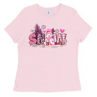 Bubblegum Pink pink snowman and snow Ladies Tee - AdoDesignShop