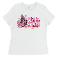 White pink snowman and snow Ladies Tee - AdoDesignShop