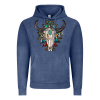 Vintage Denim western aztec bull skull with gemstone Vintage Hoodie - texasbilliewilder