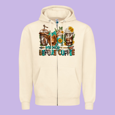Moody Before Coffee Longhaired Cow Coffee Zipper Hoodie Designed By Jasminsmagicworld