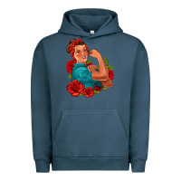 Pigment Midnight Navy hispanic strong woman with roses Urban Hoodie - Jasminsmagicworld