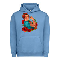 Pigment Pebble Blue hispanic strong woman with roses Urban Hoodie - Jasminsmagicworld