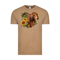 Vintage Coffee brahman bull with sunflowers Vintage Tee - RanaPortraitStore