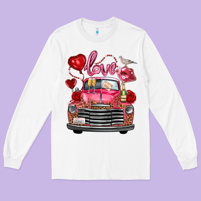 Valentine's Day Truck Love Bird Letter Long Sleeve Tee Designed By Fadigitalartstudio