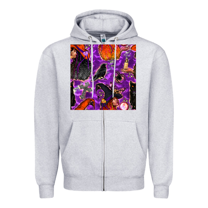 Halloween Witch Seamless Pattern Zipper Hoodie by BundleAndBundleShop | Teevron