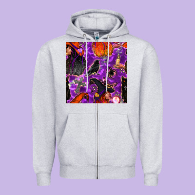 Halloween Witch Seamless Pattern Zipper Hoodie Designed By Bundleandbundleshop