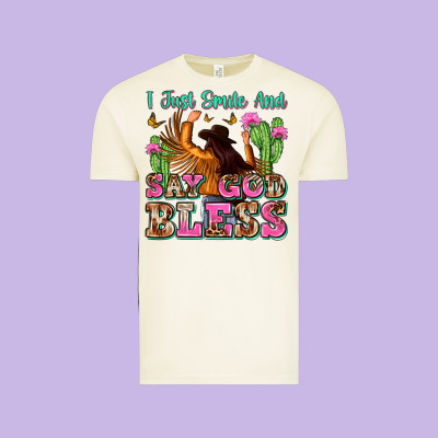 I Just Smile And Say God Bless Vintage Tee Designed By Zillion Design Studio