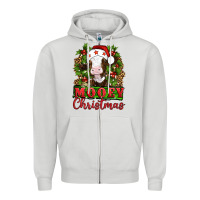 Dove Grey Mooey christmas Zipper Hoodie - Artiststas