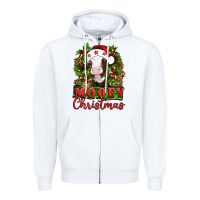 White Mooey christmas Zipper Hoodie - Artiststas